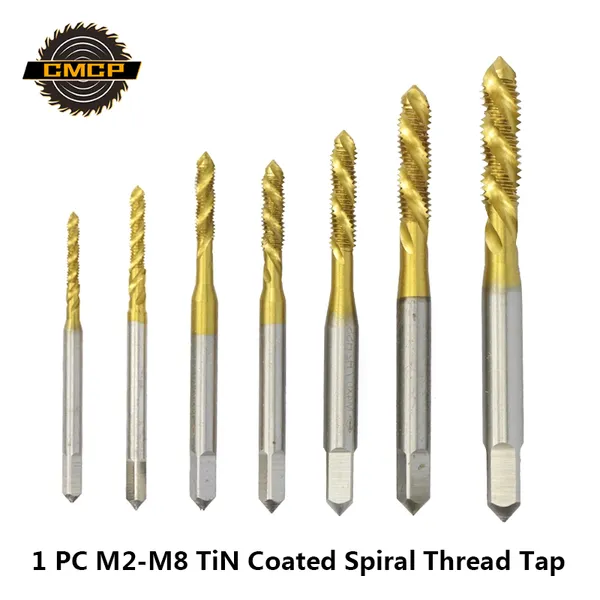 

1pc m2/m2.5/m3/m3.5/m4/m5/m6/m8 spiral thread tap high speed steel hand tap drill bit titanium coated metric screw