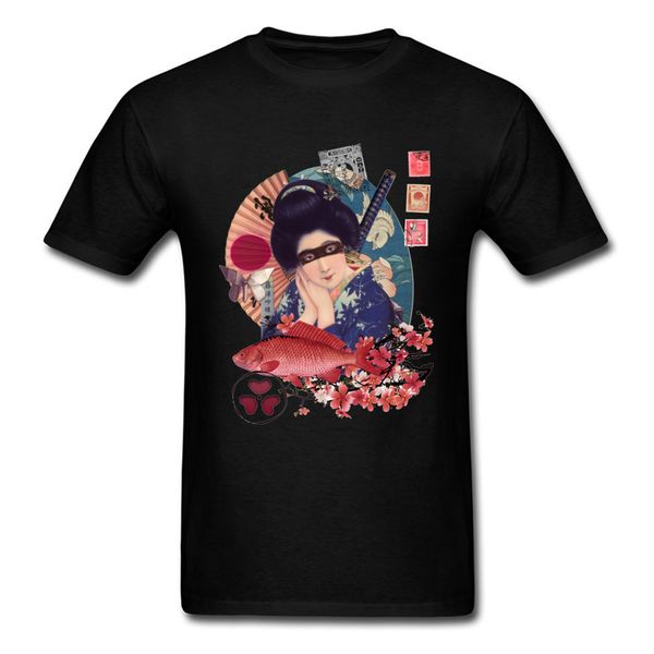 

japanese geisha samurai koi carp art tshirts pin up women men's casual 100% comfortable cotton crew neck t-shirt ship