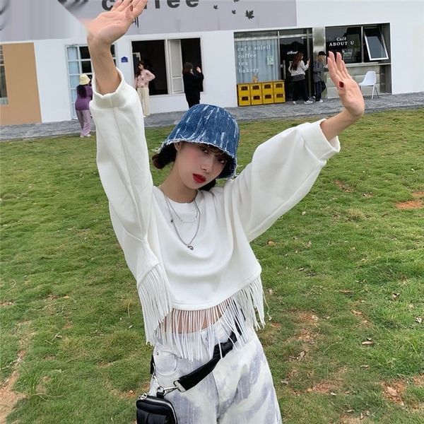 

2020 autumn and winter new street style tassel loose long sleeve short 2020 autumn and winter new street style tassel loose sweater long sle, Black