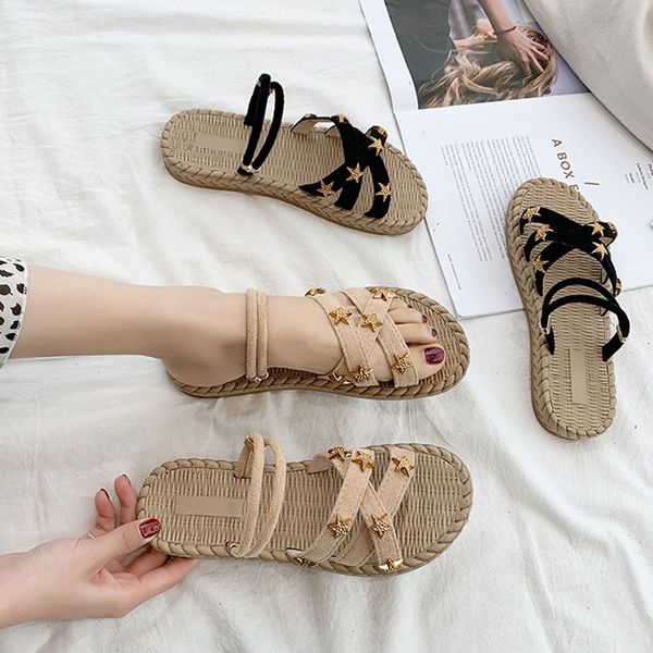

women sandals summer shoes for women flat sandals beach shoes 2020 soft comfortable flip flops plus size 35-43 chaussures femme, Black