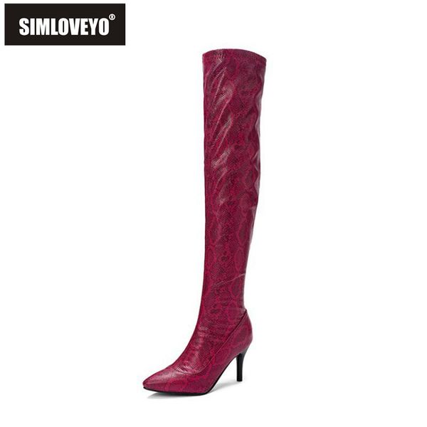 

simloveyo woman over knee boots pointed toe spike heels faux leather warm snake leather zipper big size 30-48 apricot black