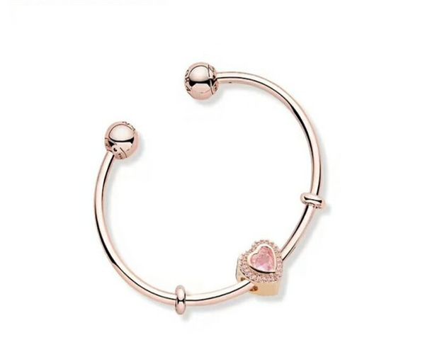 

authentic 925 sterling silver moments silver open cuff bangle with pave caps fits european pandora style jewelry charms beads 59643922zc, Black