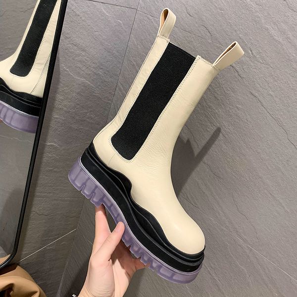 

2020 autumn new korean version of the wild thick-soled locomotive boots ins street shooting boots short tube women's shoe, Black