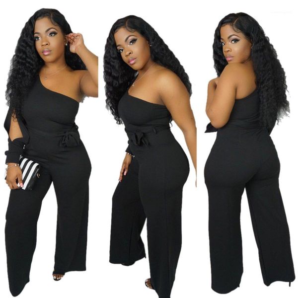 

комбинезон sexy одно плечо длинный пояс рукава solid color wide leg pants famale rompers женщины выдалбливают, Black;white