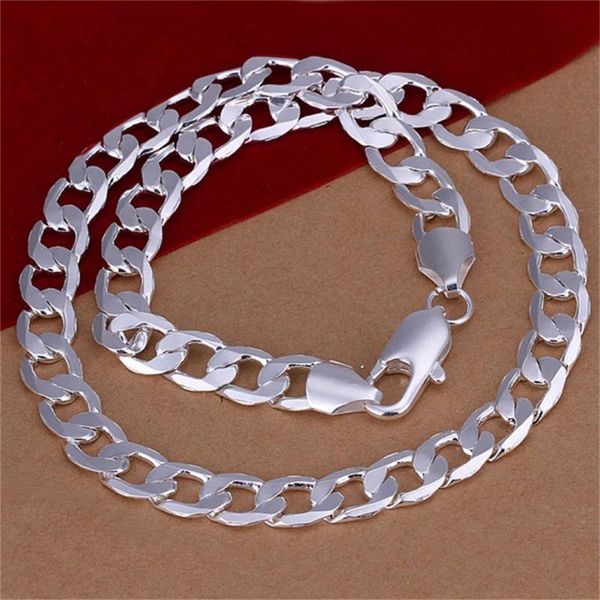 

wholesale men 10mm 20 inch fashion flat sideways geometry shape fashion necklace jewelry gift for dropshipping, Silver