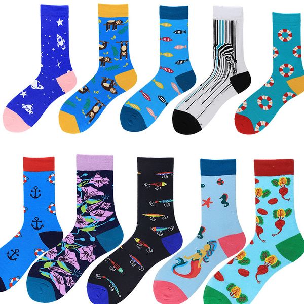 

peonfly men's socks japanese cotton colorful cartoon cute funny happy kawaii monkey fish cotton sokken for christmas gift, Black