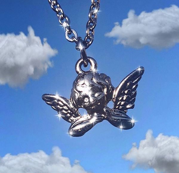 

stailess steel retro fashion ins angel cupit wing cool girl e girl pendanr choker necklace dropshipping, Silver