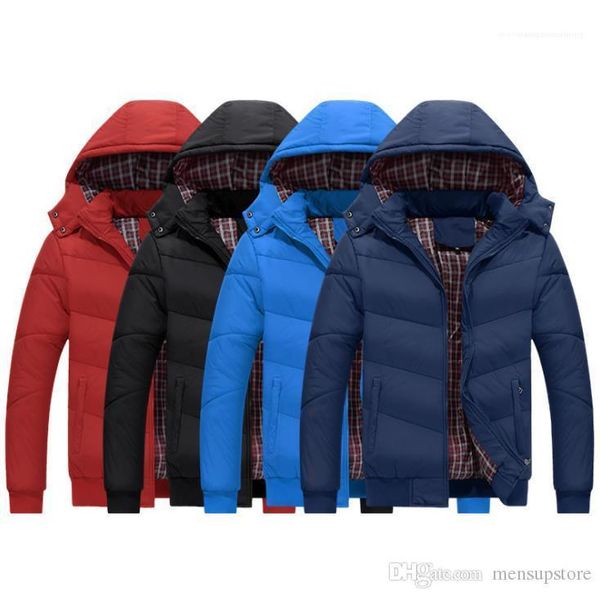 

thick warm fashion hooded solid color jacket coats mens jacket down coats winter, Black