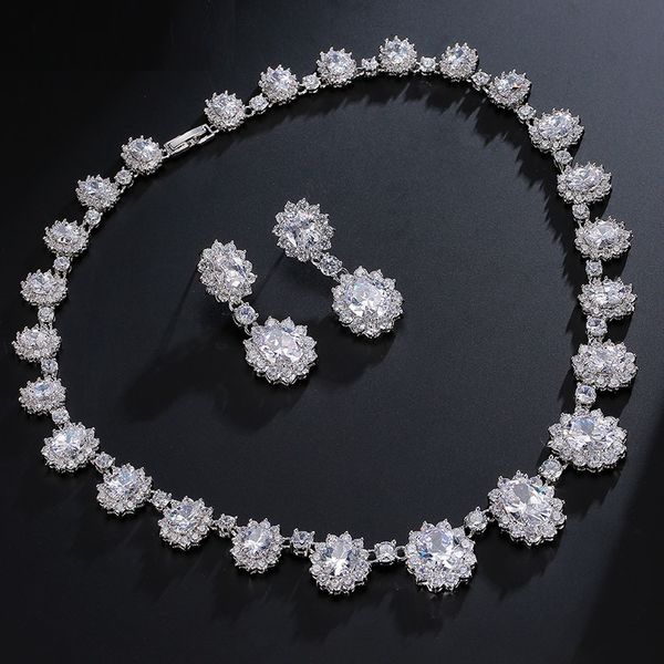 

sederyla женщины модные шарм люкс полный комплект ювелирных изделий кубического циркония серьги ожерелья для женщин платье люкс dairy партии, Silver