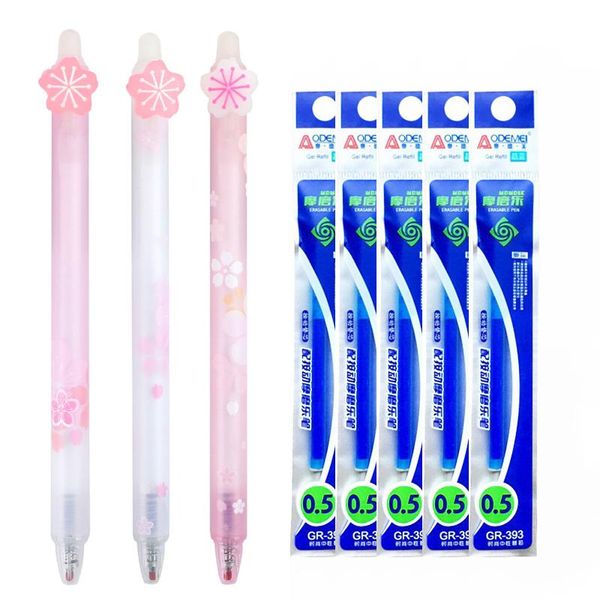 

школа канцелярские kawaii письменные принадлежности чернила бюро pen cherry 9pcs нажмите стираемое sakura набор для 05mm синий mohnl xhlight, Blue;orange