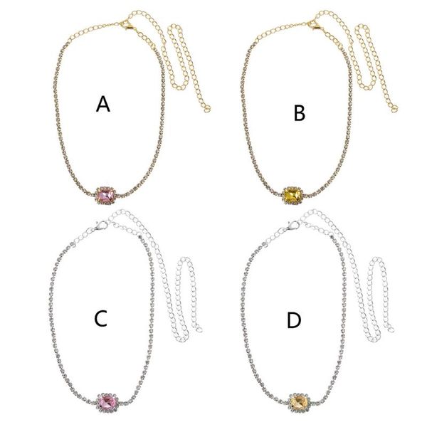 

2020 luxury square crystal rhinestone choker shiny fully white statement necklace wedding fashion jewelry women, Silver