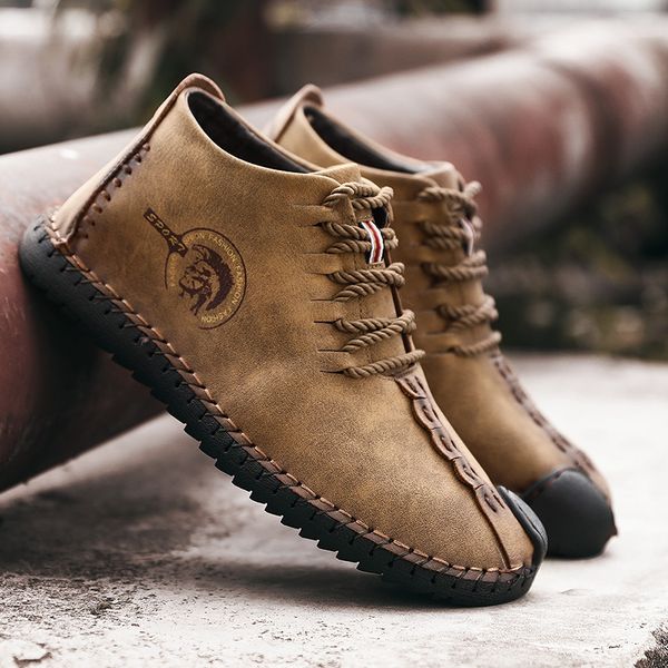 

2020 new vintage sneakers men fashion leather shoes men handtailor moccasins non-slip flats mens shoes casual big sizes hx-096, Black