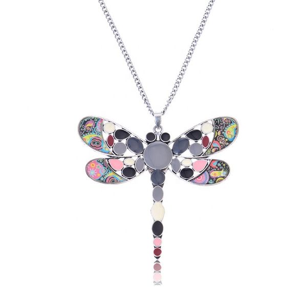 

women necklace colorful dragonfly pendants necklace silver color long chain enamel pendant for women woman necklaces jewellery