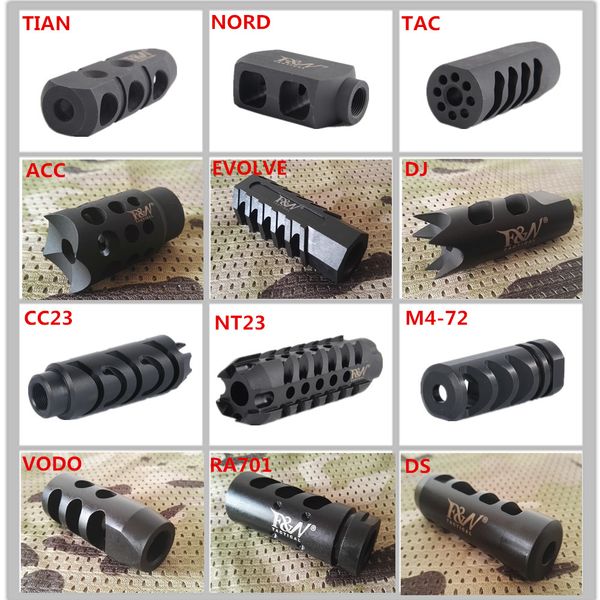 

12 types f&n tactical competition muzzle brake solid machined construction 1/2"x28 pitch compact version crush washer included for .223