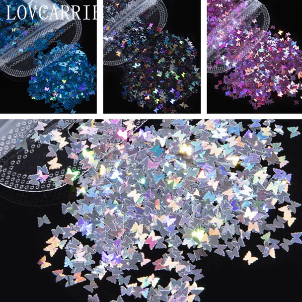 

lovcarrie 3d butterfly nail art glitter sequins flakes holographic gold nail supplies paillette sticker for art decorations, Silver;gold
