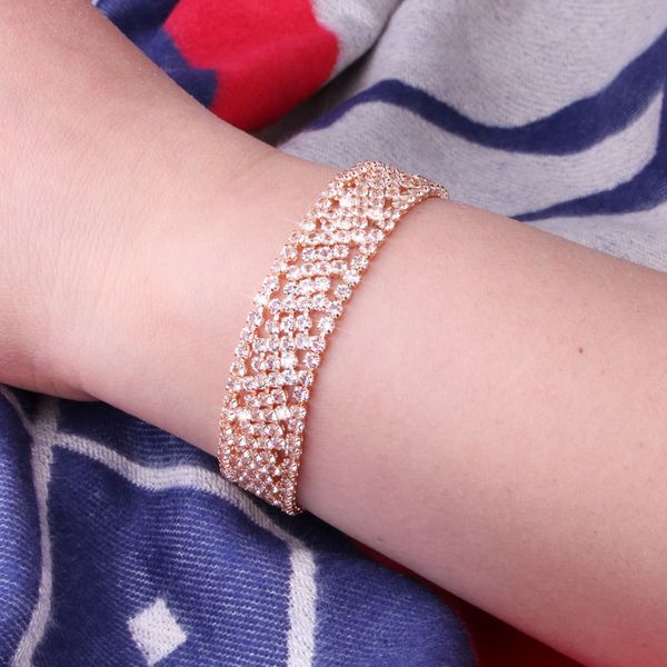 

hgflyxu link chain rose gold color crystal bracelets for women rhinestone bangles birthday gifts fashion jewelry 2020 hot, Golden;silver