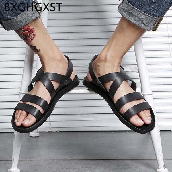 

outdoor beach sandals gladiator sandals for men fashion summer designer shoes 2020 genuine leather men casual shoes buty, Black