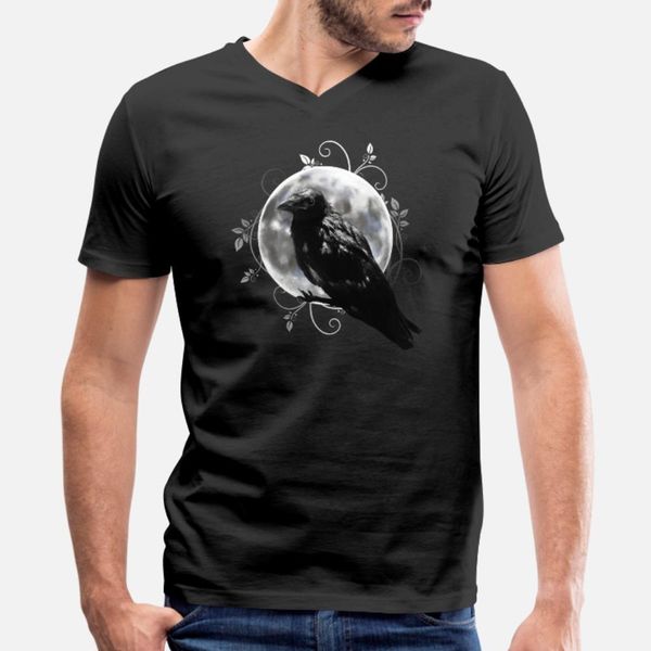 

black raven with moon halloween gift t shirt men designer 100% cotton crew neck trend interesting comical spring family shirt
