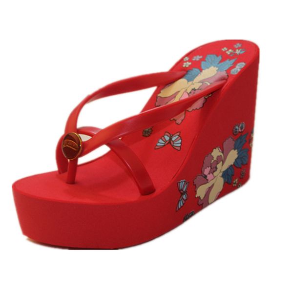 

2020 summer new women slippers flower thickening flip flops summer women's shoes high-heeled shoes pinch wedges slippers, Black