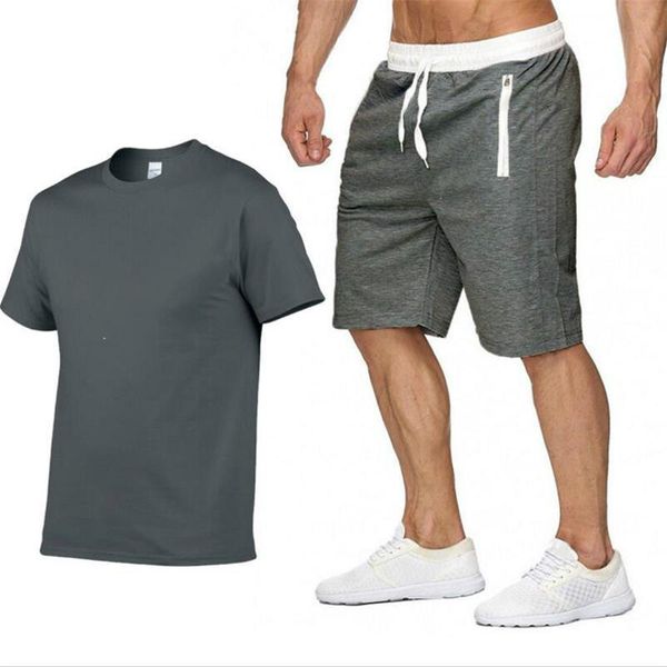 

designers mens t shirt +shorts set s-2xl summer short sleeve tracksuit gyms casual male t shirt 2 piece clothing size fitness suits, Gray