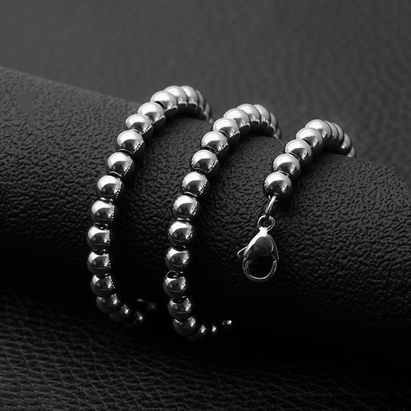 

6mm 8mm stainless steel bead necklace women ball chain necklace choker fahsion party jewelry gift 45cm 55cm +5cm, Silver
