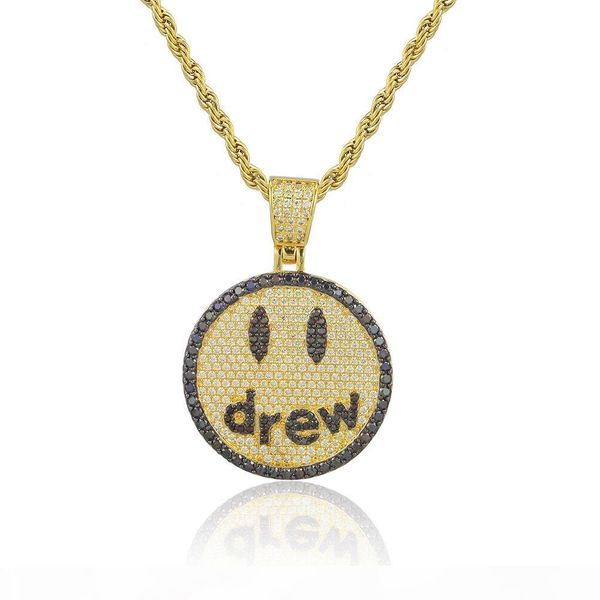 

full charm white zirconia hip hop drew smiling face lover couple pendant necklace jewelry men women jewelry, Silver
