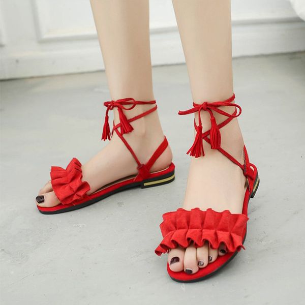 

women open toe cotton fabric sandals ladies pleated cross-tied woman cone heels shoes female fringe casual summer sandal 2020, Black