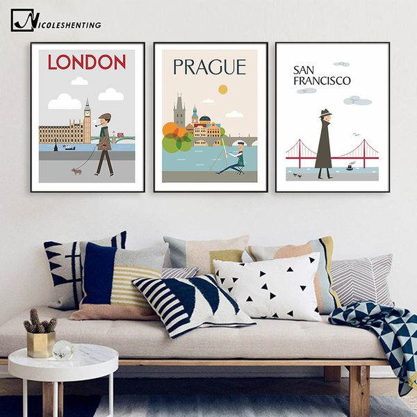 

утро города лондон нью-йорк урожай плакат пейзаж холст art картина на стене картина печать современный дом украшение номера