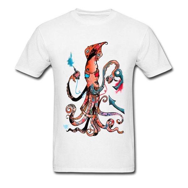 

wholesale mens cartoon t shirt big size white black tattoo squid regular t-shirt pure cotton o-neck never fade graphic tees