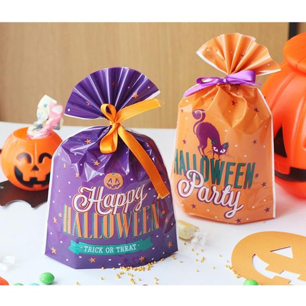 

cat pumpkin letter printed gift bags children biscuits and candy bags party flat mouth packing bag halloween decoration