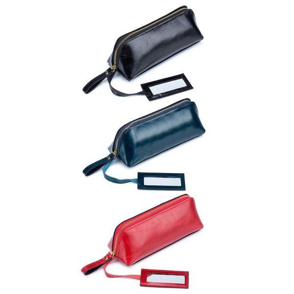 

women leather small makeup cosmeitc bag with mirror lipstick case handbag holder