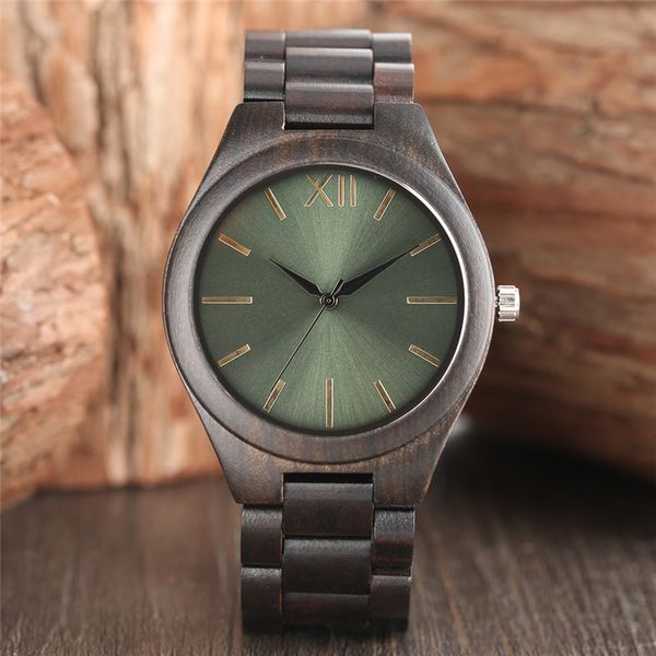 

casual nature ebony wood mens wrist watch sport simple bamboo wooden quartz watches handmade fold clasp band bangle clock reloj, Slivery;brown