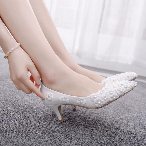 

women sweet white flower thin heel shoes woman all match graceful college student lace high heels wedding shoes bride pumps 43, Black
