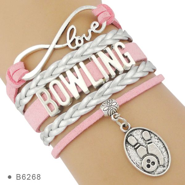 

infinity love bowling charm men's women's fashion multilayer wrap gray blue silver leather cuff bracelets for women, Golden;silver