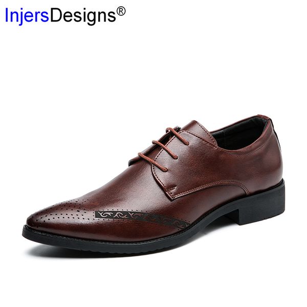 

brand fashion men dress shoes lace-up pointed toe wedding shoes zapatos de hombre office business men big size 46, Black