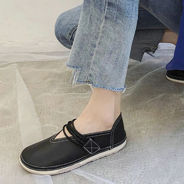 

size 35-51 nice new women casual flats summer pu leather rain shoes woman flat heels female mature black white yellow loafers