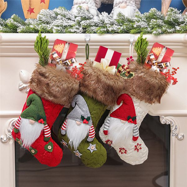 Moda Stocking Natal dos doces Socks malha Socks presente de Natal de Santa Decoração Rudolph Meias 3 estilos frete grátis A11