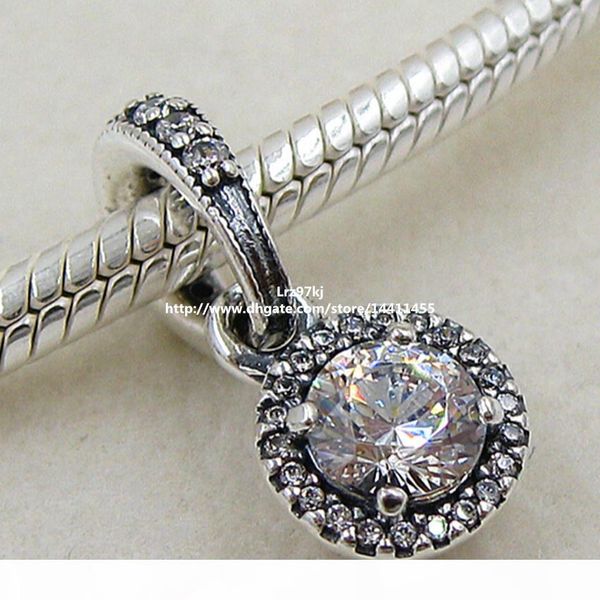 

2015 new 925 sterling silver classic elegance dangle charm pendant bead with clear cz fits european pandora jewelry bracelets & necklace, Black