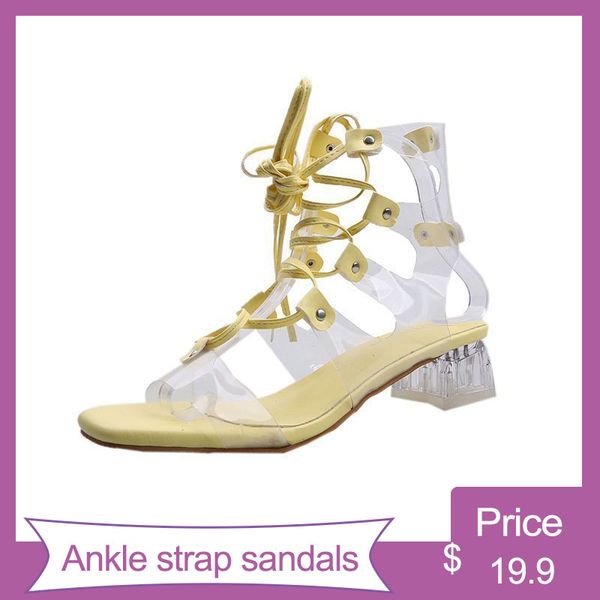 

ankle strap sandals women 2020 summer new 4cm heel 2020 transparent casual party cross green black ladies female shoes