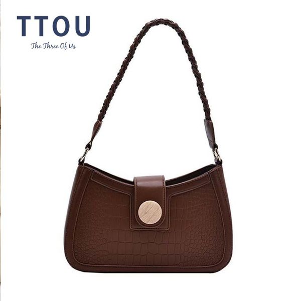 

ttou retro stone pattern women design handbag purple 2020 new summer baguette shape shoulder bag quality armpit bag women