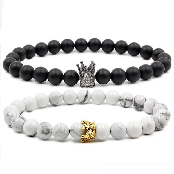 

valentine's day for his and her bracelets distance from black and white beads cz crown prince charming stone bracelet lovers, Golden;silver