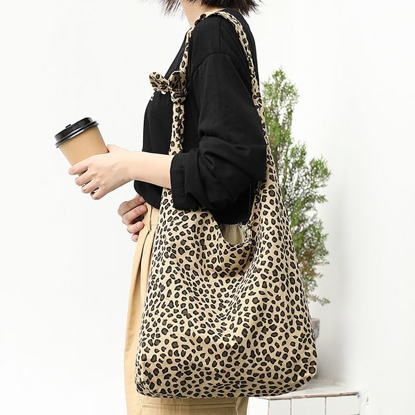 

large fashion leopard cotton hobo slouch bag teenager female tide casual ecology fabric soft big capacity shopping crossbody bag