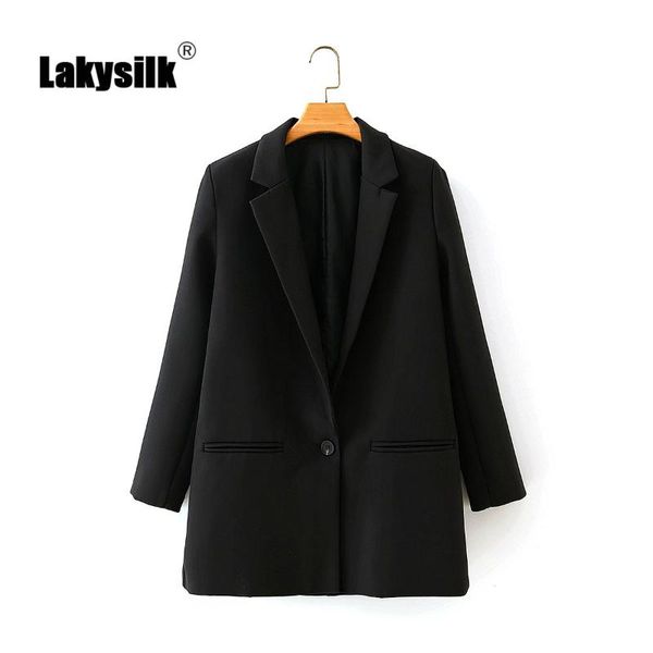 

black blazers lady single button notched collar spring autumn blazer female elegant occupation casual solid suits, White;black
