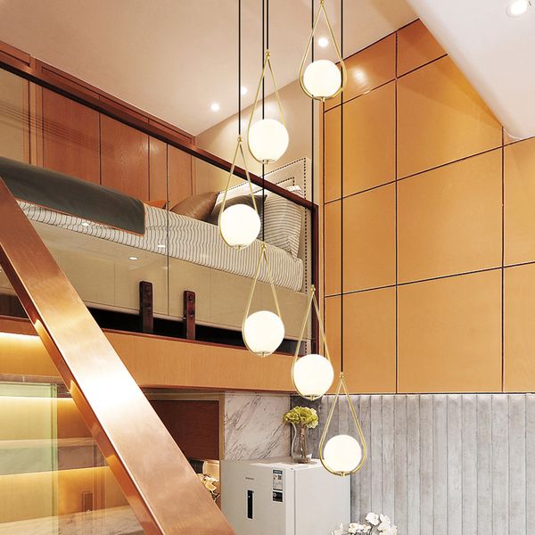 Kolye Nordic Hafif Merdiven Lambası Uzun Kolye Işık Postmodern Işık Yaratıcı Kişilik Oturma Odası Dükkanı Ev Dekoru Işıkları 110-265V