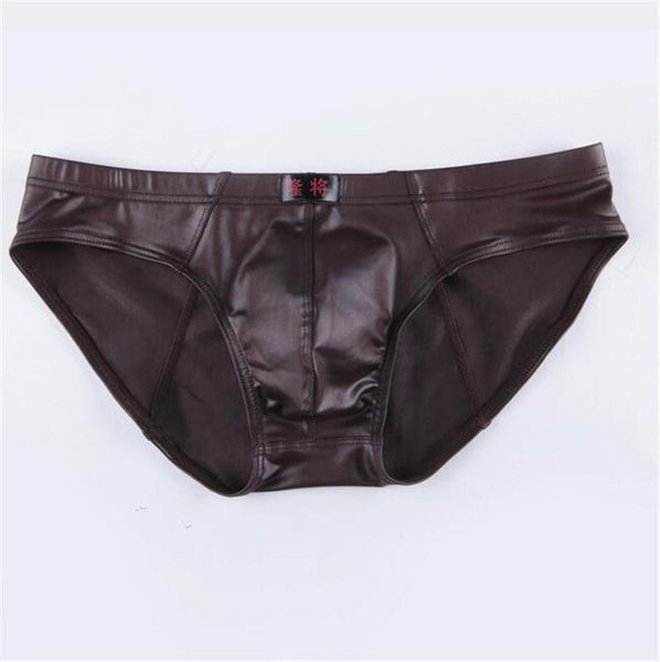 

fashion mens u convex underwear wild mens faux leather briefs men seamless brief, Black;white
