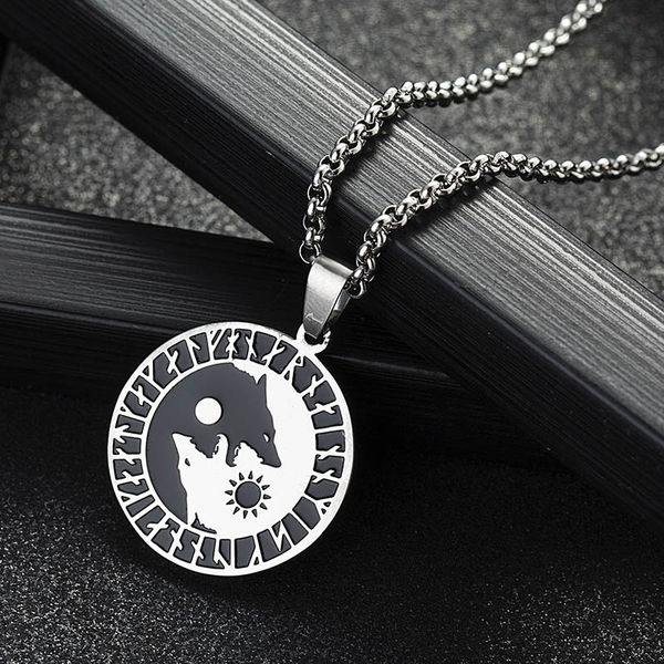 

wolf sun moon stainless steel norse vikings pendant necklace for woman ma jewelry necklace, Silver