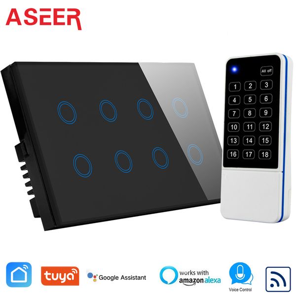 

aseer uk standard black хрусталь 8 gang смарт wifi поддержка переключатель rf пульт дистанционного управления, ac 110-240в, совместимый alex