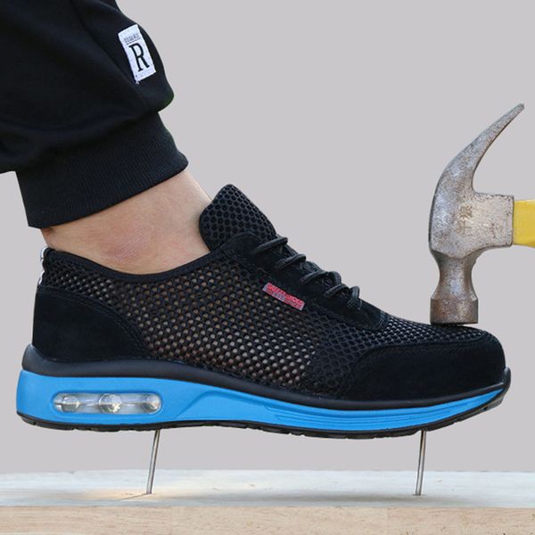 

2020 protective shoes breathable safety shoes men women lightweight steel toe anti-smashing piercing mesh work sneakers, Black