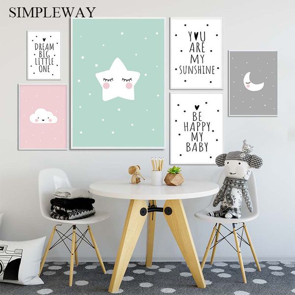 

wall art canvas painting nursery quotes child poster and print simplicity cartoon moon star picture nordic kids bedroom decor