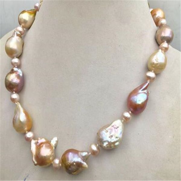 

Ã©norme 19 "16x20mm rose violet baroque keshi reborn collier de perles, Silver